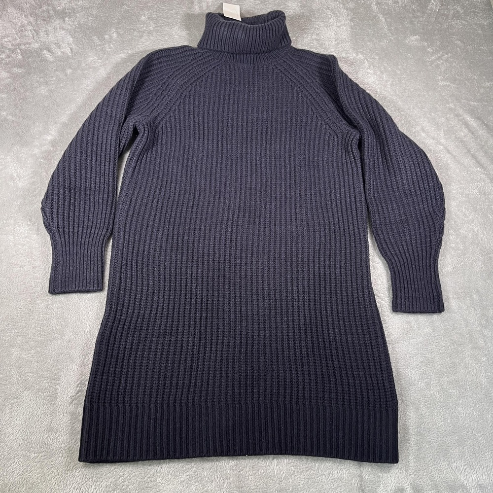 Uniqlo Dress Womens Medium‎ Navy Low Gauge Turtleneck Mini Sweater Knit Ribbed